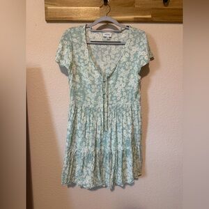 True Craft Light Blue Floral Tie-Front Tiered Mini Dress